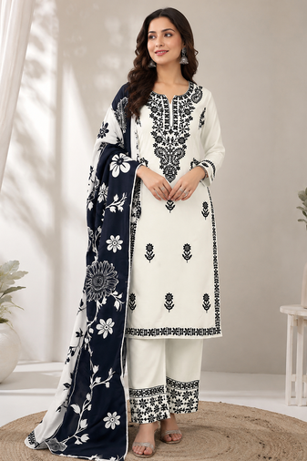 white color embroidery work reyon salwar suit