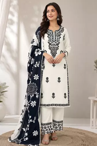 white color embroidery work reyon salwar suit