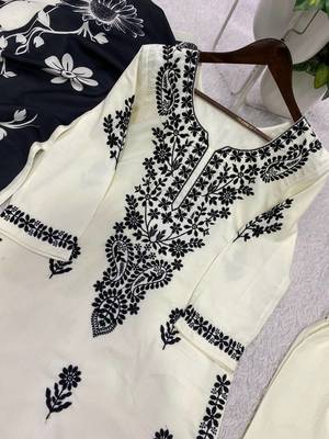 white color embroidery work reyon salwar suit 2