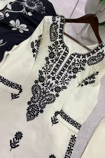white color embroidery work reyon salwar suit