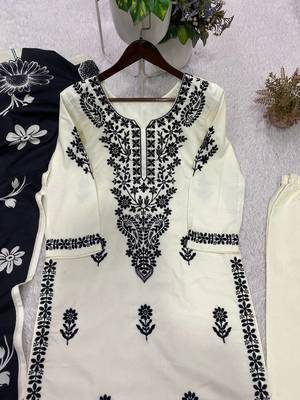 white color embroidery work reyon salwar suit 3