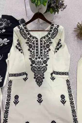 white color embroidery work reyon salwar suit