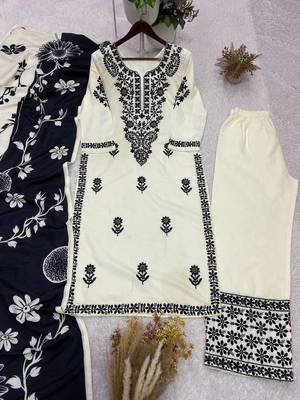 white color embroidery work reyon salwar suit 4