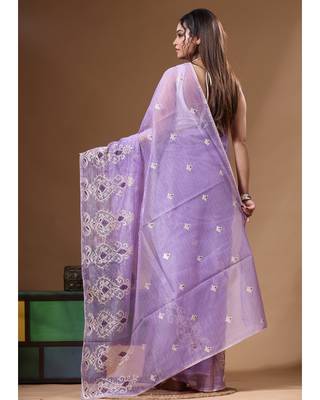 Lavendar supernet with embroidery saree with blouse piece 3