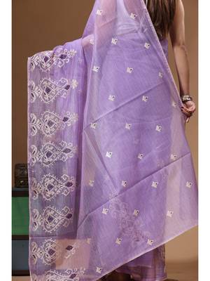 Lavendar supernet with embroidery saree with blouse piece 4