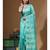 Sea green supernet with embroidery saree with blouse piece