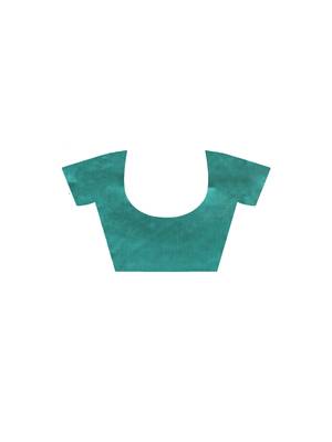 Sea green supernet with embroidery saree with blouse piece 4