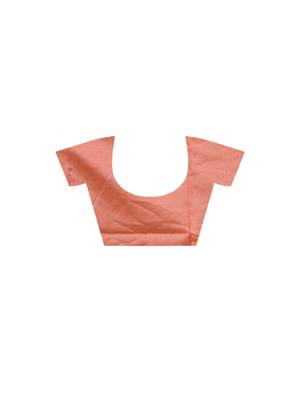 Peach supernet with embroidery saree with blouse piece 5