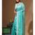 Sea green supernet with embroidery saree with blouse piece