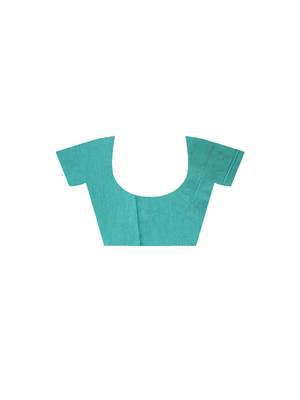 Sea green supernet with embroidery saree with blouse piece 5