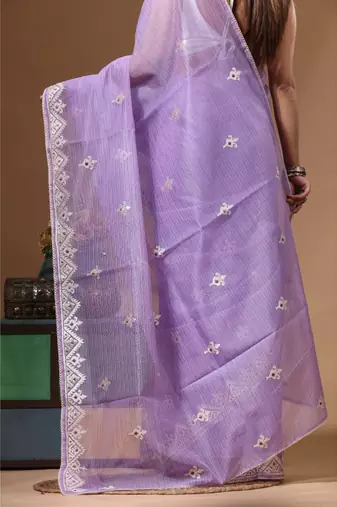Lavendar supernet with embroidery saree with blouse piece