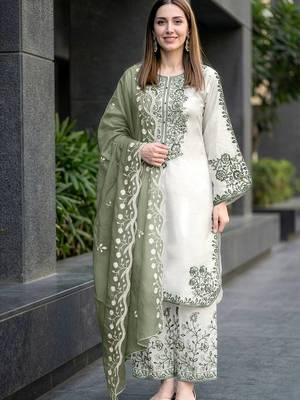 Light Green Color Embroidery And Thread Work Silk Blend Salwar Suit 1