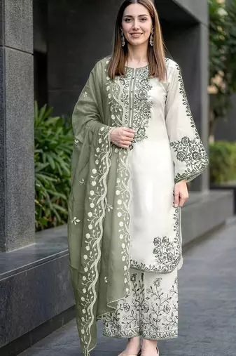 Light Green Color Embroidery And Thread Work Silk Blend Salwar Suit