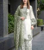 Light Green Color Embroidery And Thread Work Silk Blend Salwar Suit