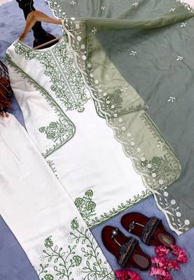 Light Green Color Embroidery And Thread Work Silk Blend Salwar Suit 3