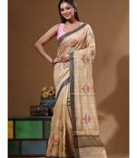 Beige semi- chanderi with embroidery saree with blouse piece