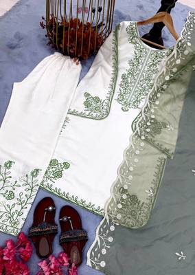 Light Green Color Embroidery And Thread Work Silk Blend Salwar Suit 4