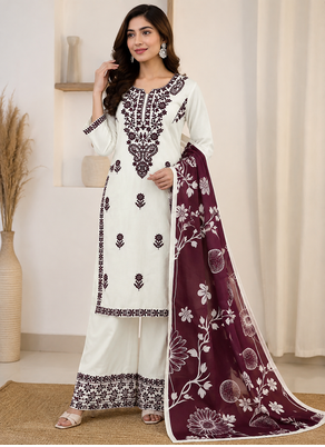 white color embroidery work reyon salwar suit 1