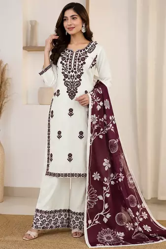 white color embroidery work reyon salwar suit