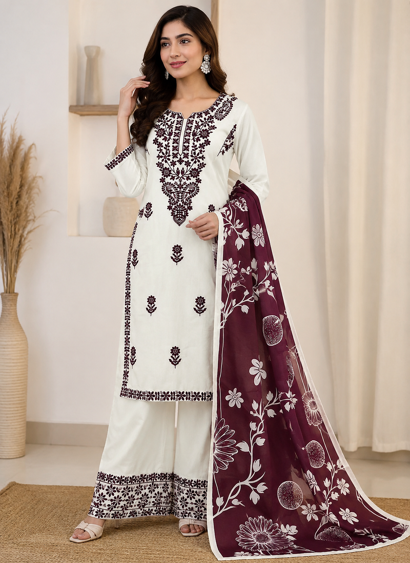white color embroidery work reyon salwar suit