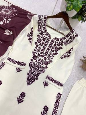 white color embroidery work reyon salwar suit 2