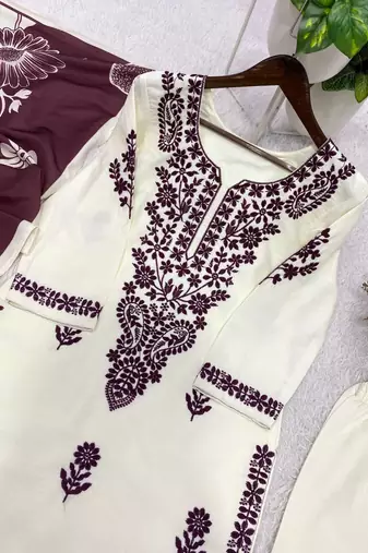white color embroidery work reyon salwar suit