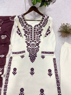 white color embroidery work reyon salwar suit 3