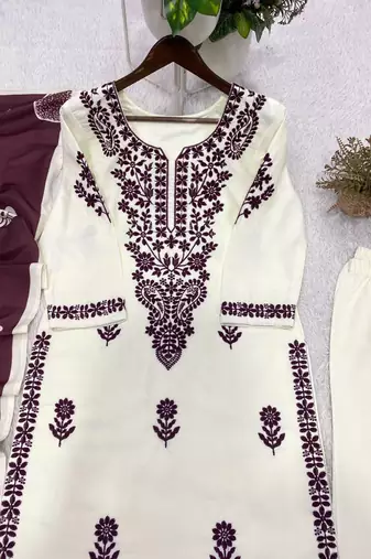white color embroidery work reyon salwar suit