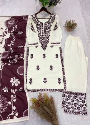 white color embroidery work reyon salwar suit 4