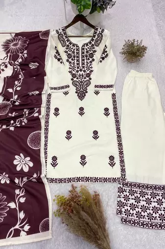 white color embroidery work reyon salwar suit