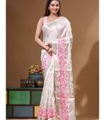 off-white jacquard with embroidery saree with blouse piece