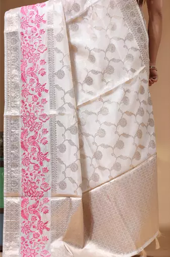 off-white jacquard with embroidery saree with blouse piece
