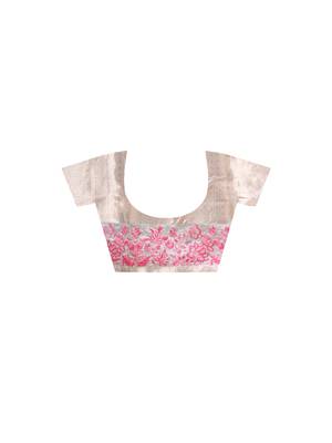 off-white jacquard with embroidery saree with blouse piece 5