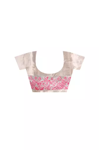 off-white jacquard with embroidery saree with blouse piece