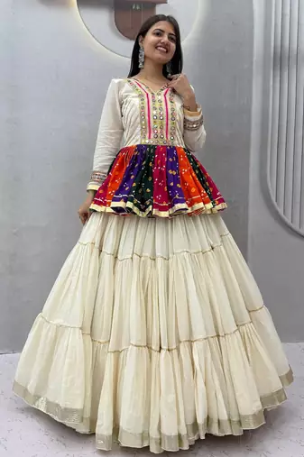 Navratri Multicolour Gamthi Work Kediya Lehenga Choli