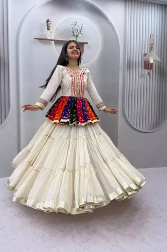Navratri Multicolour Gamthi Work Kediya Lehenga Choli