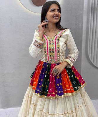 Navratri Multicolour Gamthi Work Kediya Lehenga Choli 3