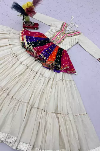 Navratri Multicolour Gamthi Work Kediya Lehenga Choli