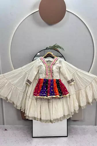 Navratri Multicolour Gamthi Work Kediya Lehenga Choli