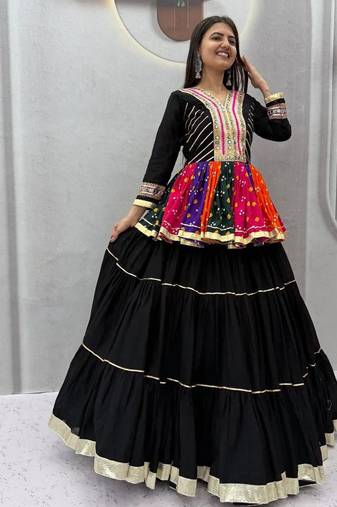 Navratri Multicolour Gamthi Work Kediya Lehenga Choli