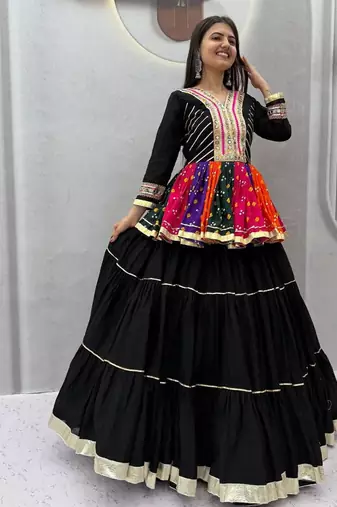 Navratri Multicolour Gamthi Work Kediya Lehenga Choli