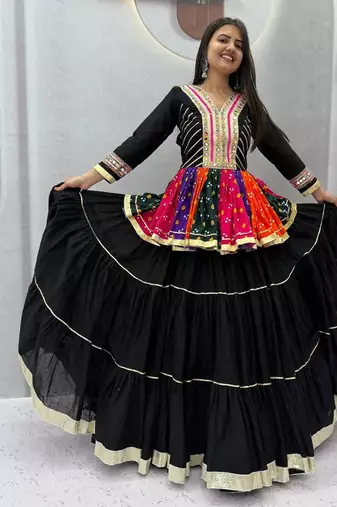 Navratri Multicolour Gamthi Work Kediya Lehenga Choli