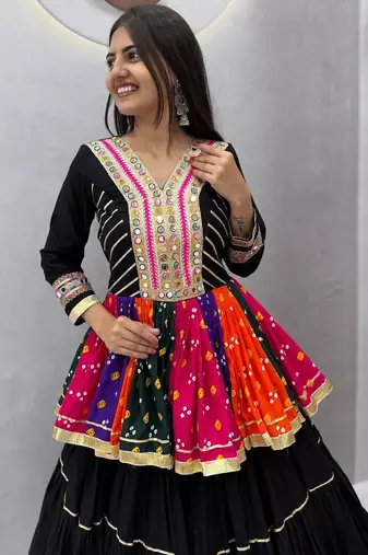 Navratri Multicolour Gamthi Work Kediya Lehenga Choli