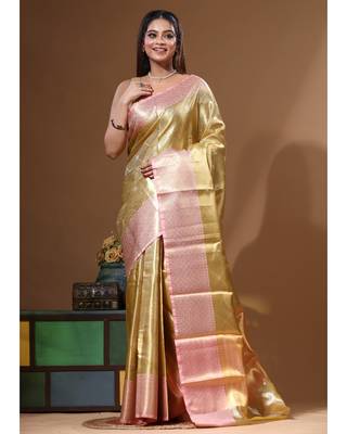 yellow silk blend saree with blouse piece 1