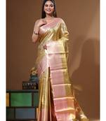 yellow silk blend saree with blouse piece