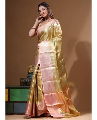 yellow silk blend saree with blouse piece 2