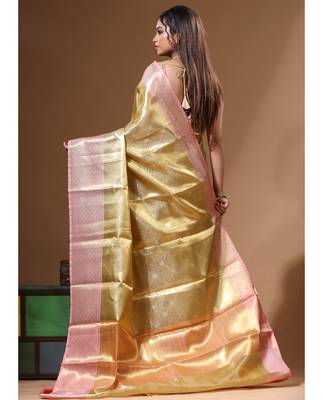 yellow silk blend saree with blouse piece 3