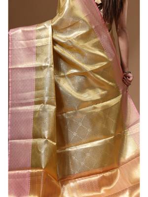 yellow silk blend saree with blouse piece 4
