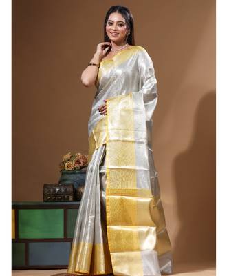 grey silk blend saree with blouse piece 1