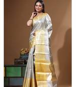 grey silk blend saree with blouse piece